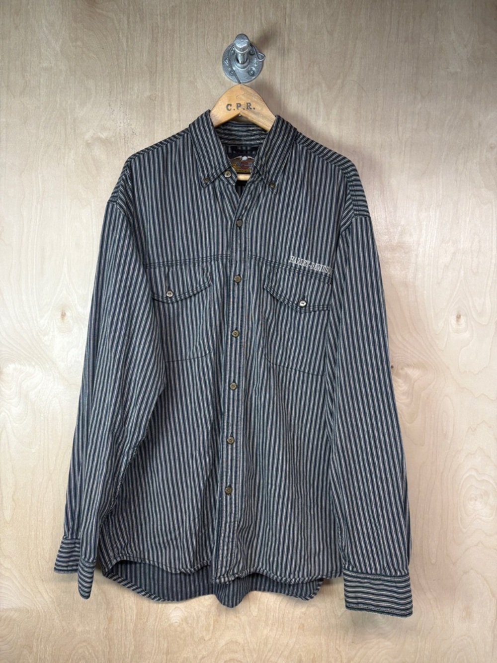 Harley-Davidson Black and Gray Striped Button-Down Shirt